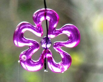 Carillon éolien en forme de cuillère à fleurs violettes : décoration en métal argenté recyclé