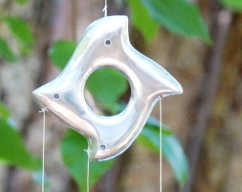 Carillon éolien Spoon Fish : rond de serviette en argent recyclé, décoration de porche unique