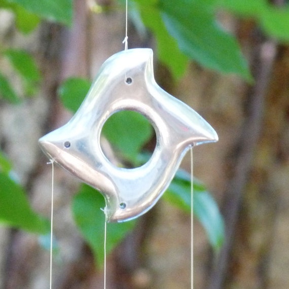 Abstract Silver Napkin Ring & Spoon Fish Wind Chime-unique Porch