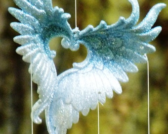 Carillon éolien ailes d'ange scintillantes : cuillère de poisson recyclée, art du jardin