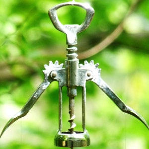 Silver Cork Screw Man & Spoon Fish Wind Chime-Upcycled Metal Houseware Art-Unique Kinetic Sculpture-Musical Tranquil Decoration-Front Porch