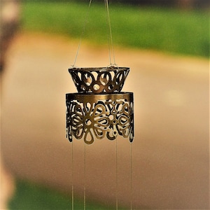 Upcycled Silver Patina Flowered Votive Candle Holder & Spoon Fish Windchime-Gorgeous Garden Art-Kinetic Metal Wind Sculpture-Porch Adornment