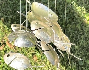 Carillon éolien en forme de cuillère recyclé : lotus en acier inoxydable, décoration de jardin zen