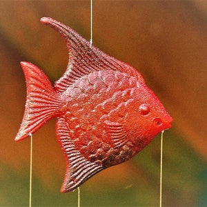 Red&#39;n&#39;Black Angel Fish & Spoon Fish Wind Chime-Marine Mobile-Aquatic Garden-Nautical Home-Fish Lover&#39;s Gift-Metal Spoon Art-Ocean Decoration