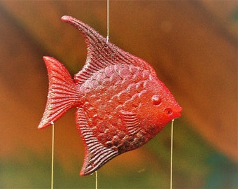 Carillon éolien poisson ange rouge et noir : cuillère en métal pour poisson
