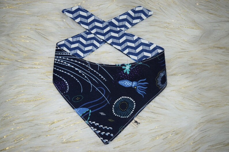 Deep Blue Sea Ocean Critters Jellyfish Squid with chevron DogCat Tie Bandana