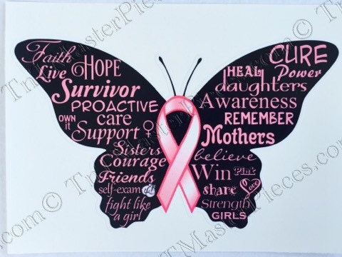 Breast Cancer Awareness Pink Ribbon Butterfly Vinyl Decal / | Etsy