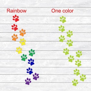 Dog Paws  Vinyl Decal - One Color or Rainbow (pride) Set of 12 Paws