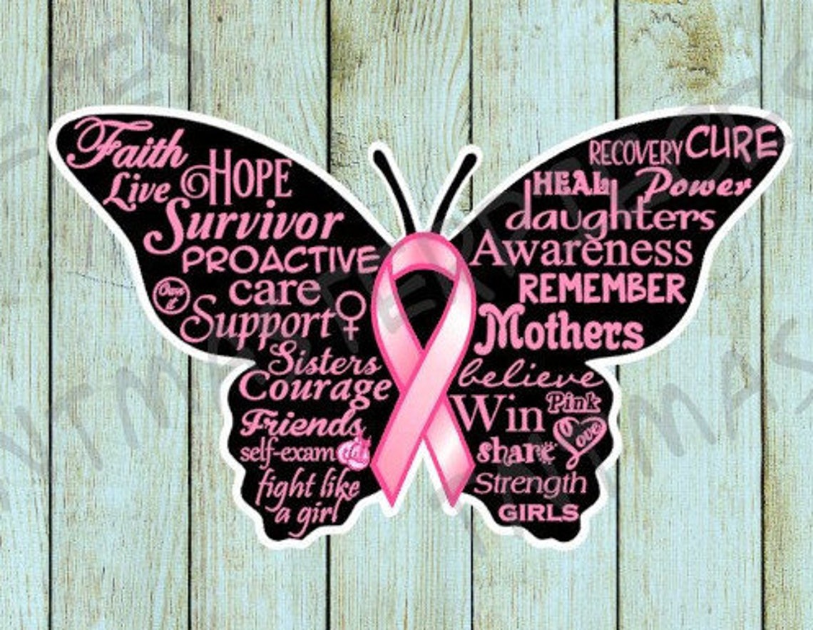 Breast Cancer Awareness Pink Ribbon Butterfly Vinyl Decal / - Etsy