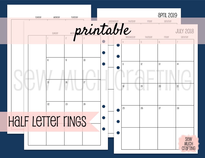 PRINTABLE Half Letter Size Month on Two Page Inserts januarydecember