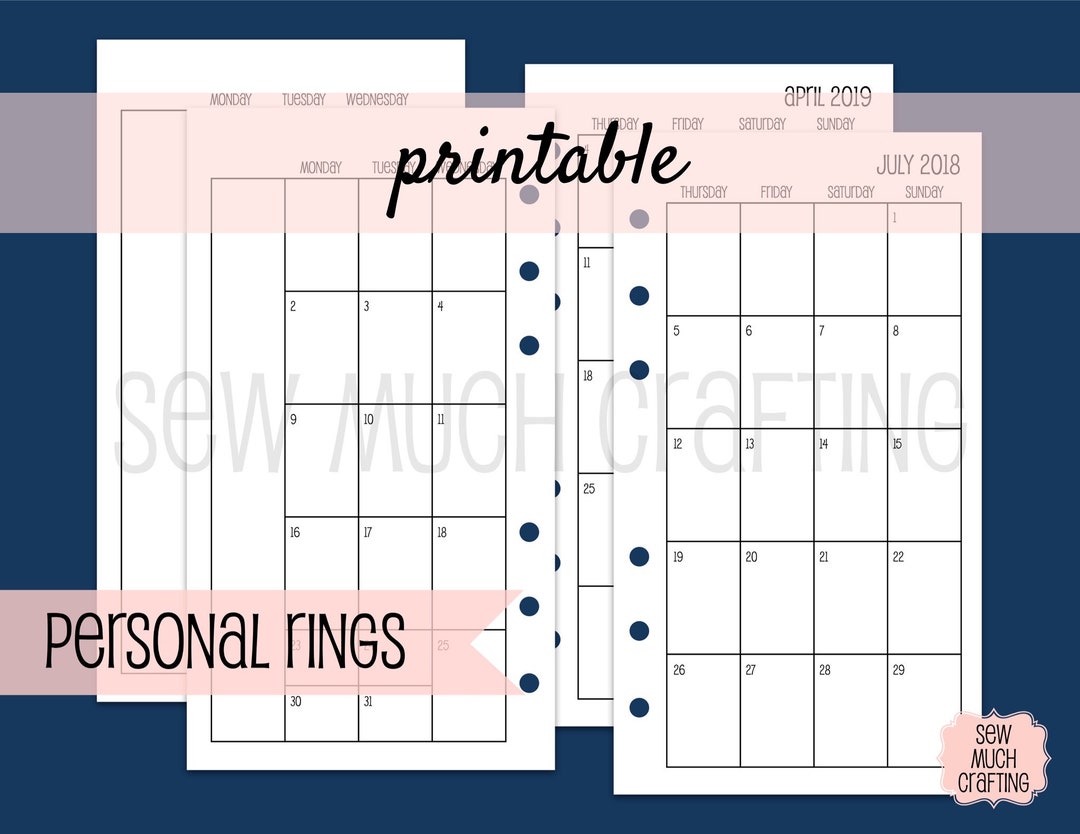 PRINTABLE Personal Size Month on Two Page Inserts january-december 2024 ...
