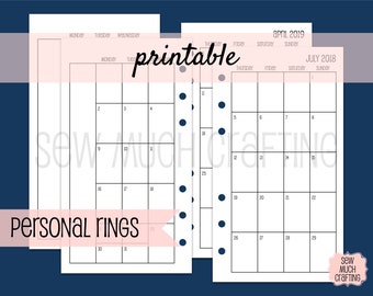 PRINTABLE Personal Size Month on Two Page Inserts (January-December 2024 / Monday-Sunday)