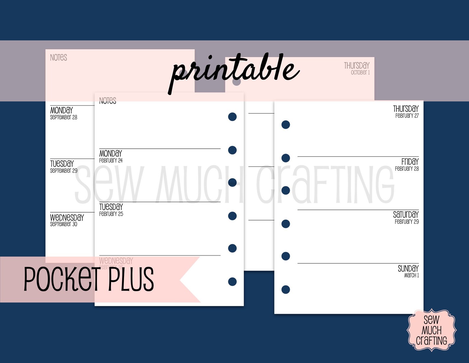PRINTABLE Pocket PLUS Size Week on Two Page Inserts Etsy