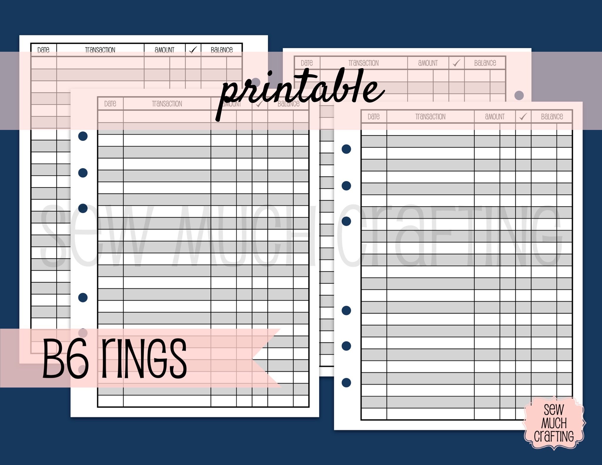 PRINTABLE B6 RINGS Size Checkbook Register Style Inserts Etsy