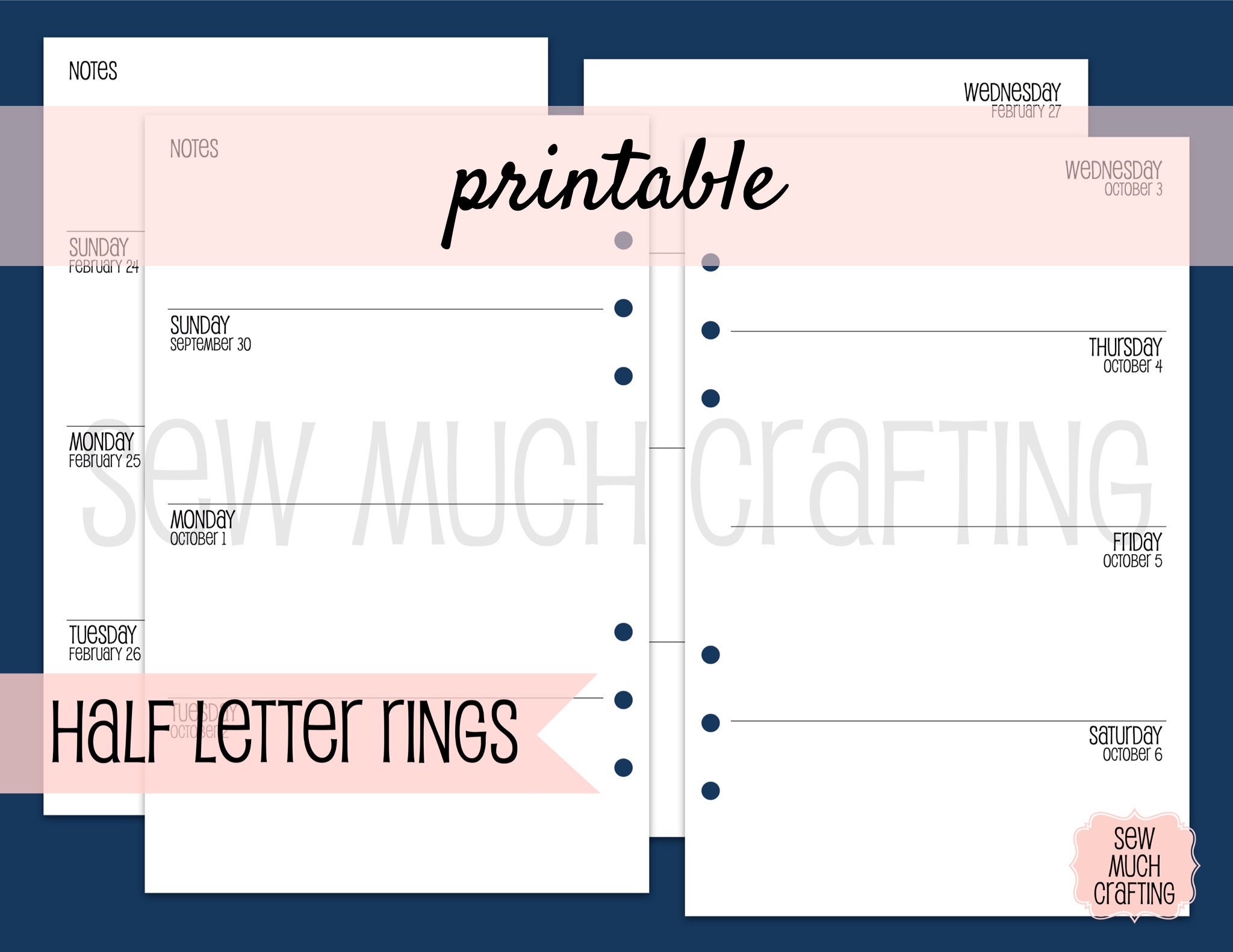 PRINTABLE Half Letter Size Week on Two Page Inserts Etsy