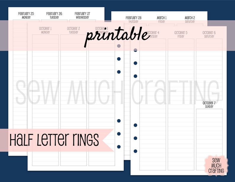 PRINTABLE Half Letter Size LINED Vertical Week on Two Page Etsy