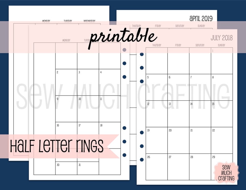 PRINTABLE Half Letter Size Month on Two Page Inserts - Etsy