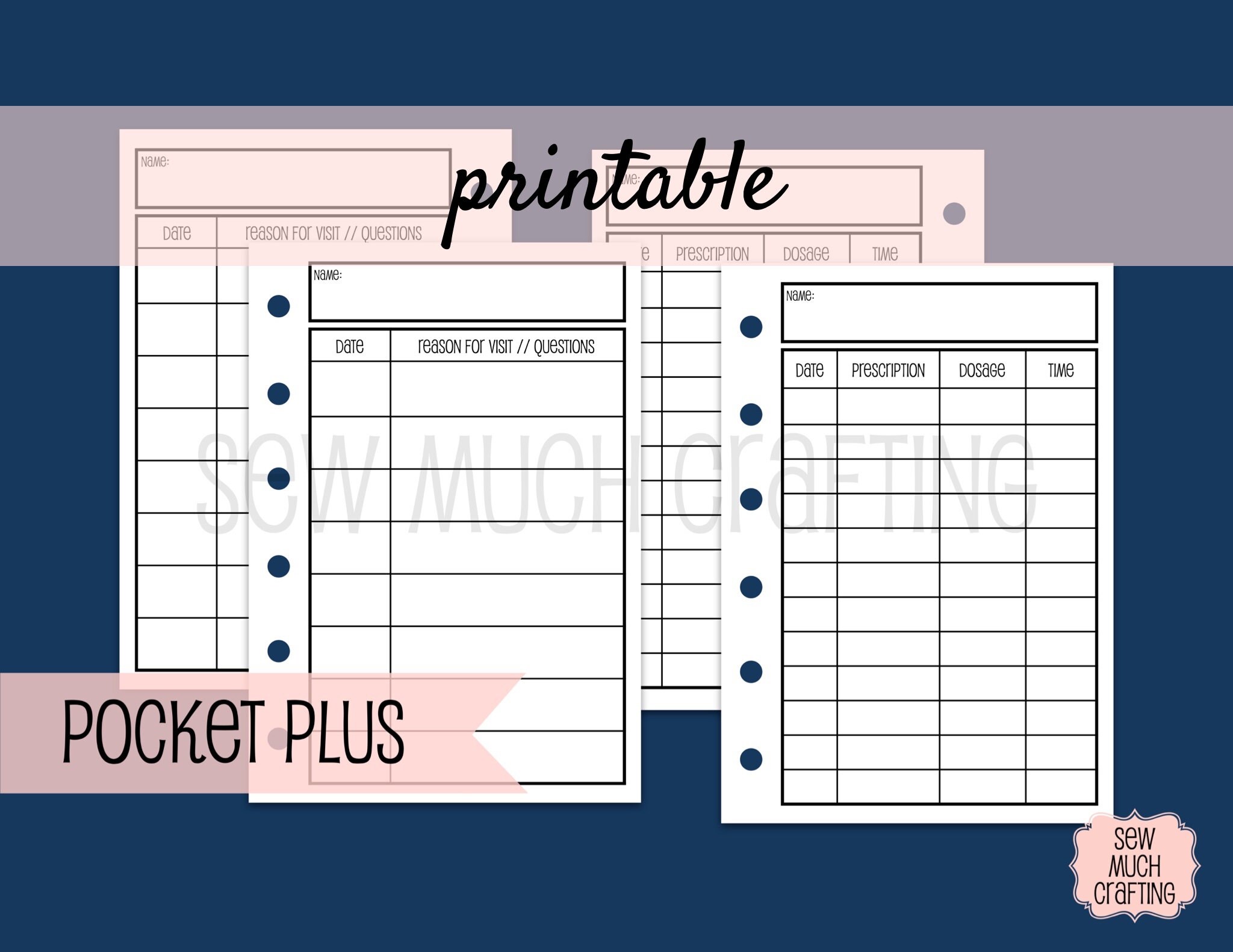 PRINTABLE Pocket PLUS Size Doctor Visit and Medicine Trackers Etsy