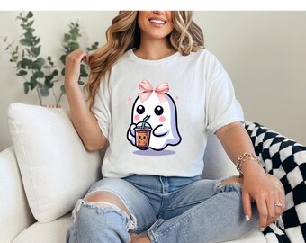Cute Ghost Png, Ghost Png, Coffee and Halloween, Ghost with coffee digital download