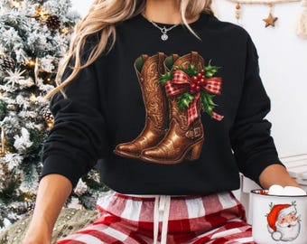Cowgirl Christmas PNG, digital nedladdning av jul, Cowgirl Christmas Boots PNG, sublimering av jul och Cowgirl