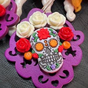 Day of the Dead Wood Earrings | Colorful Sugar Skull Jewelry | Dia de los Muertos Earrings