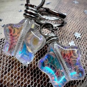 Star hoops iridescent &lt;&gt; Star earrings &lt;&gt; Huggie earrings &lt;&gt; Small hoop earrings