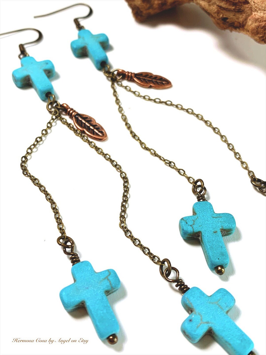 Sterling cross with turquoise earring