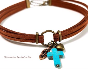 Colar gargantilha Charm em camadas <> Colar Charm <> Colar Boho <> Colar Cruz