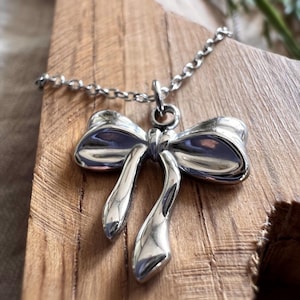 Dainty Silver Bow Necklace - Stainless steel plated - Non-tarnish and hypoallergenic- Minimalist gift for Her