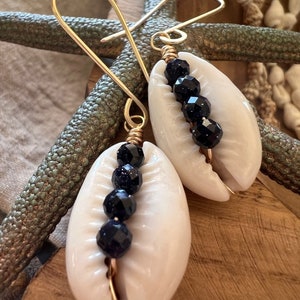 Cowrie shell gemstone earrings &lt;&gt; Sea Shell earrings &lt;&gt; Cowrie shell earrings &lt;&gt; BLUE goldstone earrings