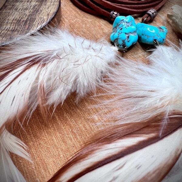 Long choker necklace W/Feathers <> Festival Jewelry <> Feather Jewelry <> Choker necklace