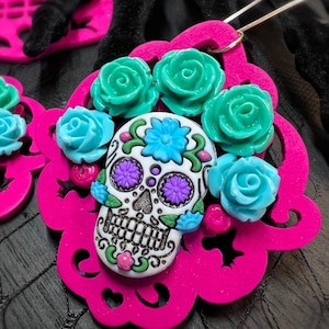 Day of the Dead Wood Earrings | Colorful Sugar Skull Jewelry | Dia de los Muertos Earrings