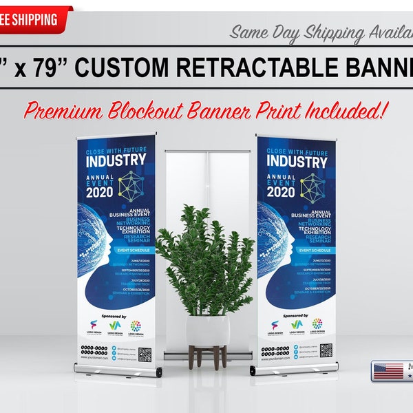 33" x 79" Roll Up Retractable Banner Stand with 100% Full Color Print - BLOCK OUT banner