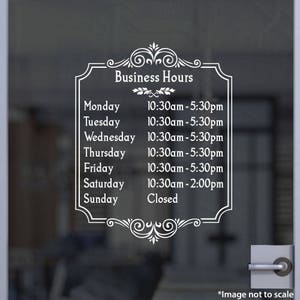 Calcomanía de vinilo Oracal 651 para letrero de horario comercial personalizado, versión 6, para oficina, tienda, salón, restaurante, estudio, calcomanía de horario comercial