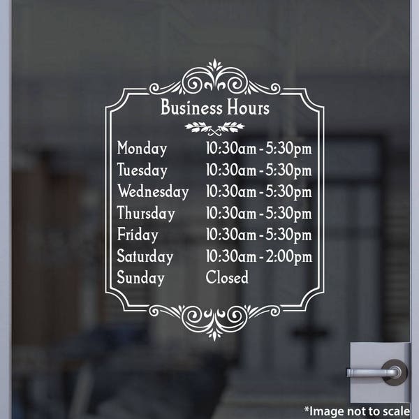 Custom Business Open Hour Sign Ver.6 Oracal 651 Vinyl Decal for Office Shop Salon Restaurant Studio Store Hours Sticker