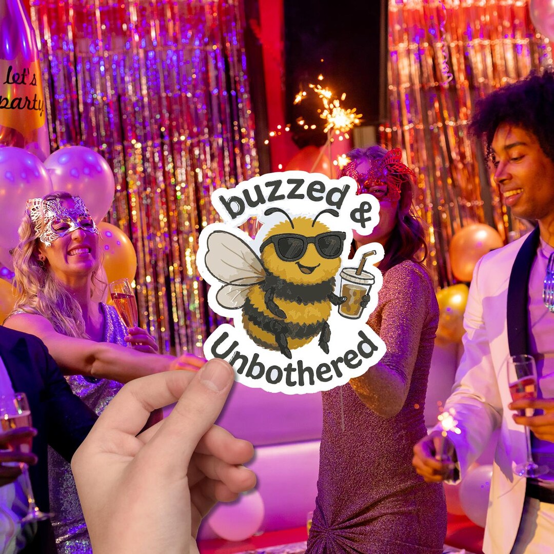 Buzzed Bee Sticker – Cute Bumblebee Drinking Iced Coffee, Waterproof ...