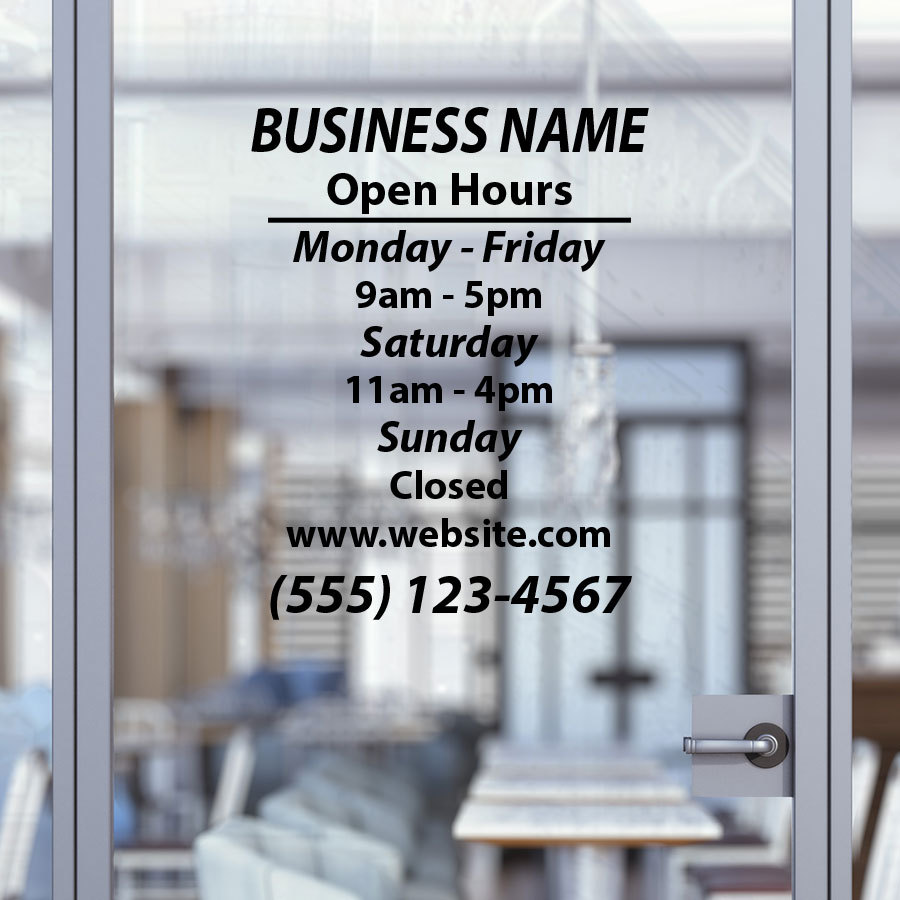 Custom Business Open Hour Sign Ver.22 Oracal 651 Vinyl Decal for Office ...