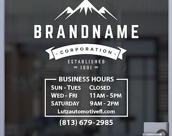 Custom Open Hour with Your Company Logo Decal Business Sticker Office Store Salon Studio Shop Garage Restaurant Cafe Cleaners Style 37A