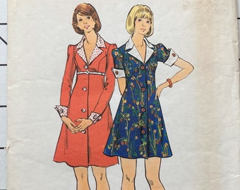 Butterick 3757 Sewing Pattern Dress Mini V-neckline Notched Collar Cuffs Button Front Princess Seams Sleeves Vintage Size 8 Bust 31 UNCUT