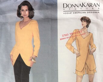 Vogue 1094 Sewing Pattern Donna Karan Designer Tunic Top Shorts Pants Trousers Slacks Pleats Pockets Zipper V-neck Size 6 8 10 UNCUT