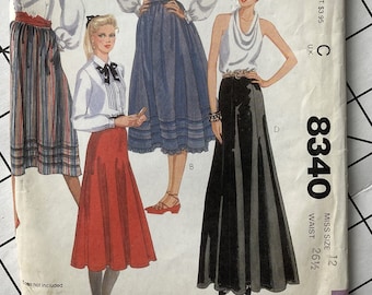 McCall's Mccalls 8340 Sewing Pattern Skirt Flare Gathered Gored Side Zipper Ruffle Pockets Business Work Classic Waist 26.5 Size 12 UNCUT