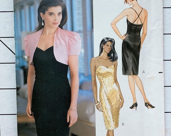 Butterick 4723 Sewing Pattern Dress Gown Spaghetti Straps Lined Fitted Slinky Formal Evening Bolero Jacket Shrug Prom Bust 30 31 32 UNCUT