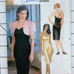 Butterick 4723 Sewing Pattern Dress Gown Spaghetti Straps Lined Fitted Slinky Formal Evening Bolero Jacket Shrug Prom Bust 30 31 32 UNCUT