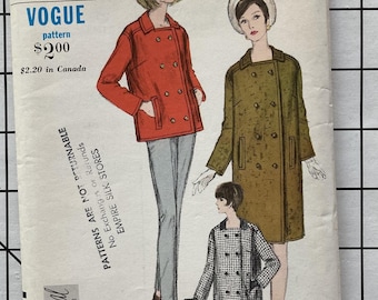 Vogue 6616 Sewing Pattern Boxy Coat Jacket Trench Blazer Double Breasted Winter Pea Coat Welt Pockets Winter Vintage Size 12 Bust 32 UNCUT