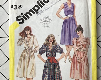 Simplicity 5989 Sewing Pattern Faux Wrap Dress Pullover Elastic Waistline Pockets Sleeveless Sleeves Classic Tie Belt Size 14 Bust 36 UNCUT