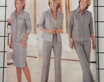 Butterick 6163 Sewing Pattern Tappered Pants Pantsuit Suit Blouse Top Shirt Skirt Business Classic Casual Size 12 14 16 Bust 34 36 38 UNCUT
