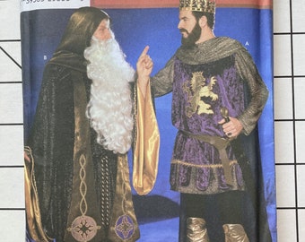 Simplicity 9753 Halloween Costume Sewing Pattern Medieval Renaissance Ren Fair Wizard Prince King Cape Tunic Size X-small Small Medium UNCUT