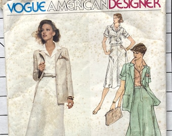 Vogue 1847 Sewing Pattern Calvin Klein Separates Coat Jacket Blazer Shirt Blouse Bias Skirt Pockets Vintage 70s Size 14.5 Bust 37 UNCUT