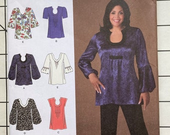 Simplicity 2841 Sewing Pattern Blouse Shirt Top Tunic Pullover Scoop V-neck Necklines Sleeves Bust 48 50 52 54 UNCUT