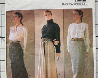 Vogue 1790 Sewing Pattern Calvin Klein Skirt Straight Flared Long Back Zipper Pockets Pleats Hemline Vintage Size 14 Waist 28
